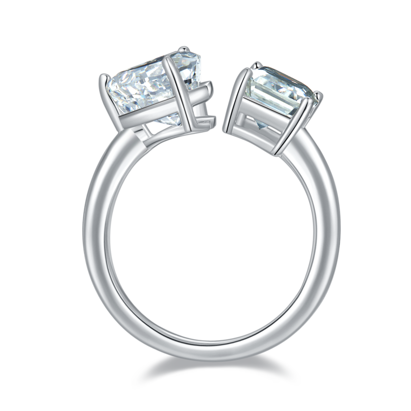 心形冰花切AND长方MoissaniteS925银镀白金Women's Ring2ctD级